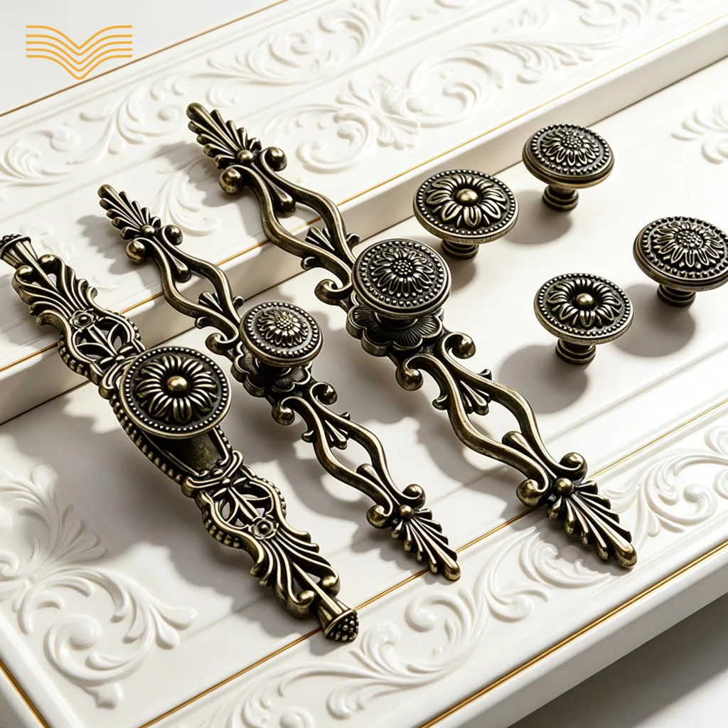 European Carved Cabinet Wardrobe Pull Handles Antique Bronze Door Grips Simple Vintage Chinese Style Single Hole Drawer Mini