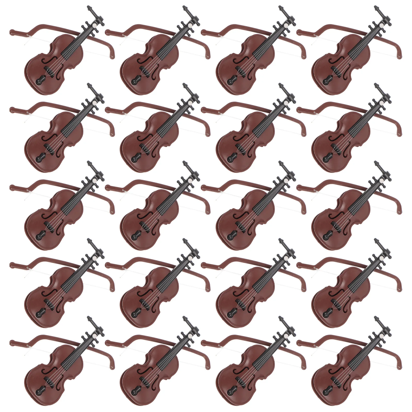 

20 Sets Miniature Violin Decorations Wood Grain Small Plastic Violins Christmas Tree Kids Musical Instrument Models Desktop