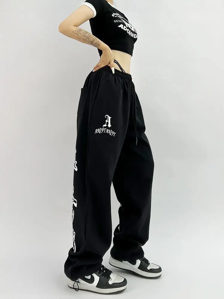 HOUZHOU Hip Hop Gothic Black Jogging Sweatpants Oversize Y2K Grunge Kpop Baggy Trousers Harajuku Graphic Wide Leg Sports Pants