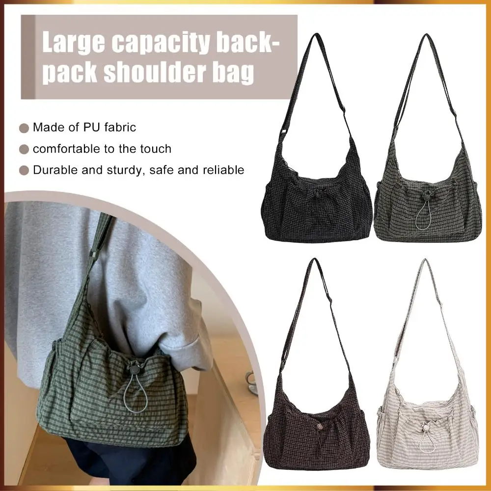 

Women Checkered Sling Bag Nylon Pleated Cloud Shoulder Bag Large Capacity Trendy Satchel Bag Shopping Date Handbag