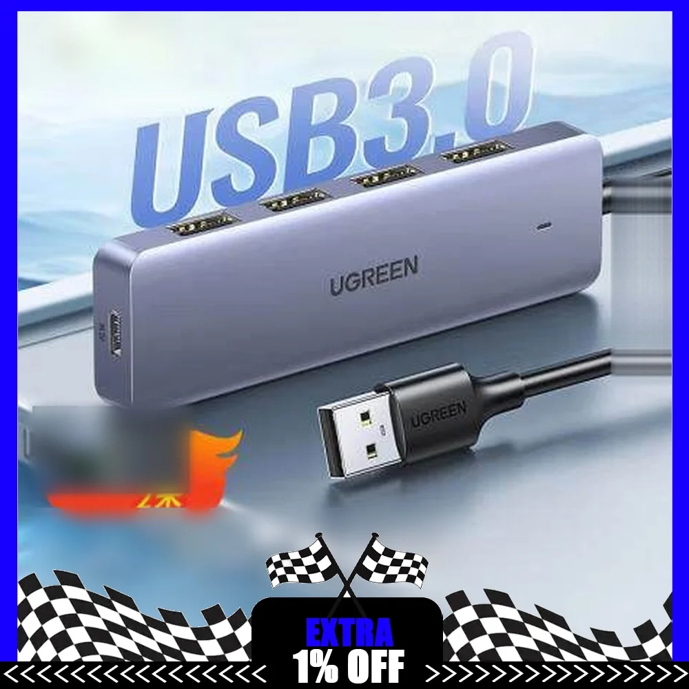 UGREEN 15919 USB 3.0 Hub 4-Port 5Gbps 2m Cable Type-C Power Input for Laptop Desktop Keyboard Mouse Flash Drive Hard Drive