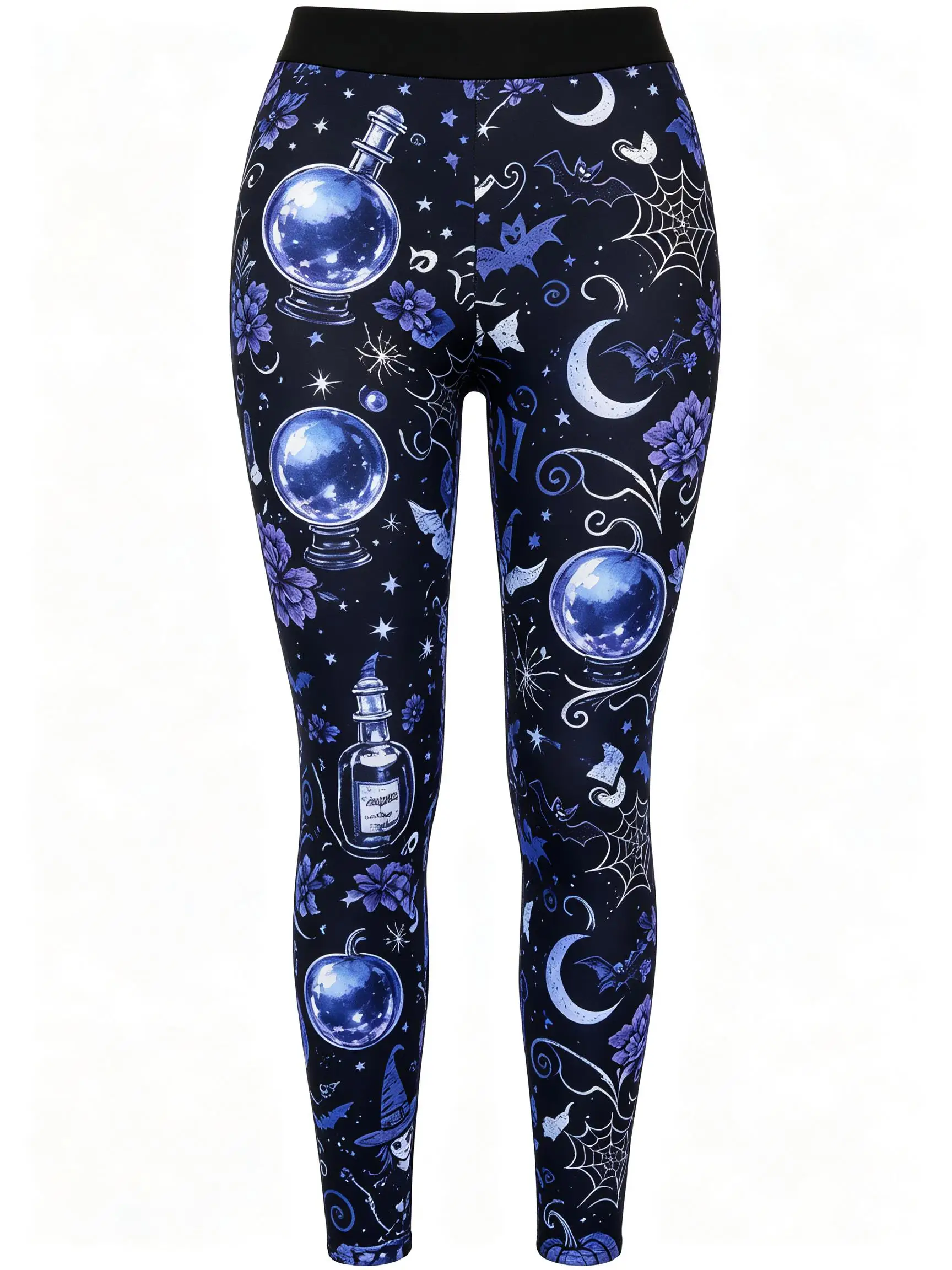 Women Mid Waist Fleece Lined Leggings Skull Red Rose Print Slim Stretch Pants Halloween Party Gothic Trousers - view 2