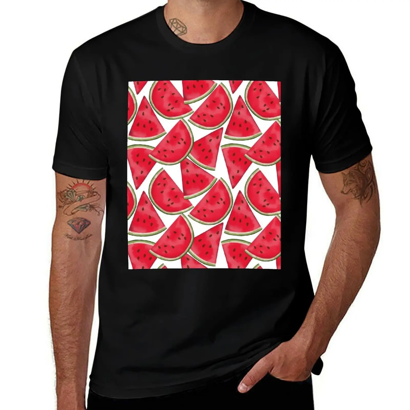 

Watermelon pattern T-Shirt men t shirt cotton 100% man t shirt summer