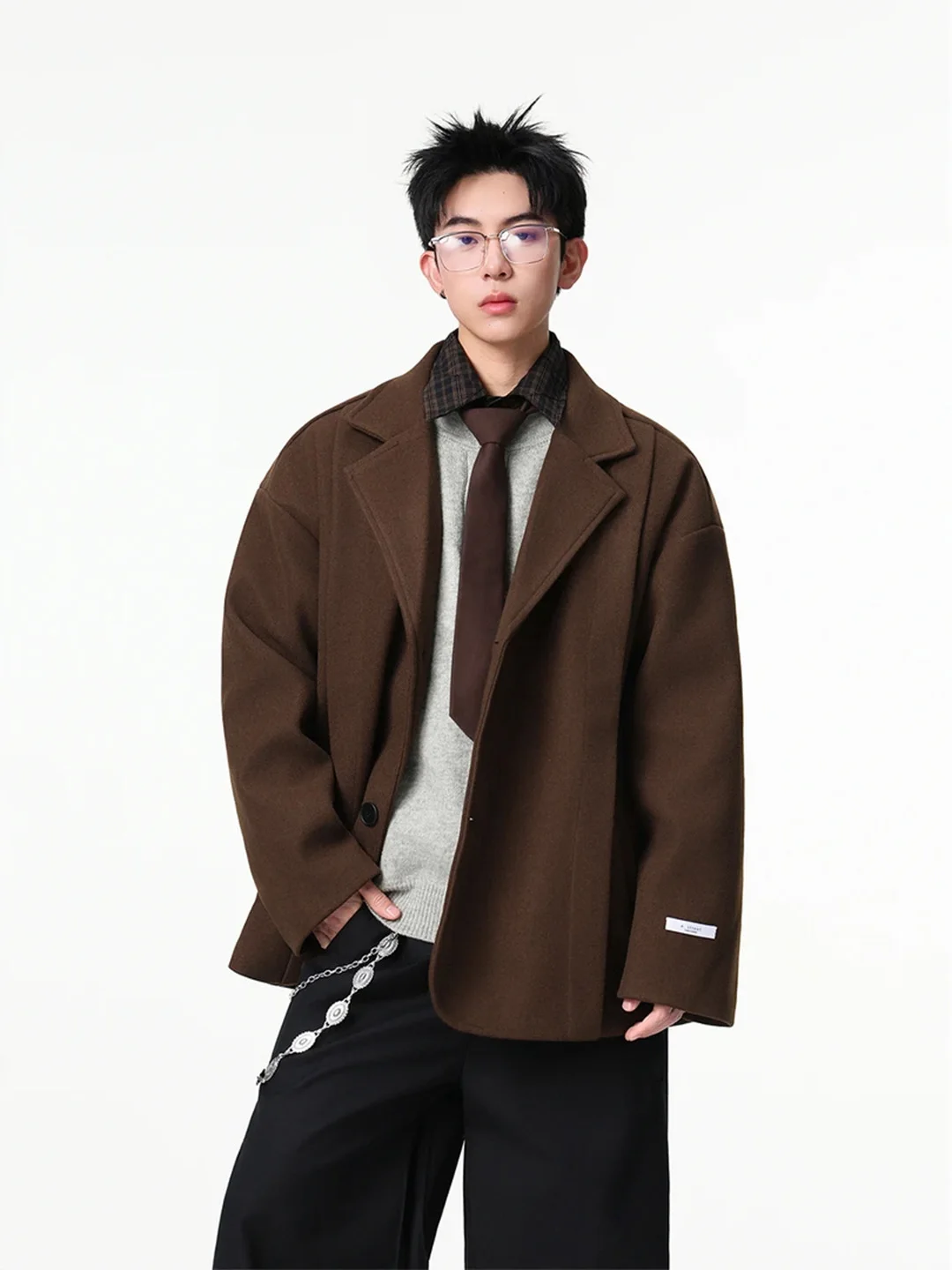 

Retro American Coffee Color Men's Jaet Loose Fit Faionable Autumn Top High-End Feeling Nizi Coat Youthful ular Sle