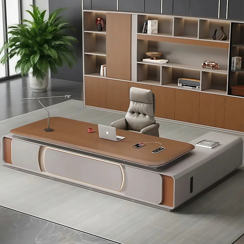 Modern Luxury Executive Desk L-Shaped CEO Boss Chair Office Table With Side Cabinet Large Workstation Manager Office Furniture