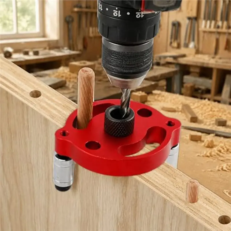 THIVN-Dowel Drill Kit With Adjustable Self-Centering Doweling Jig, 2/3/4/5/6/7/8/9/10 Mm Drill Bush Bits& 6/8/10 Mm Dowel Pins