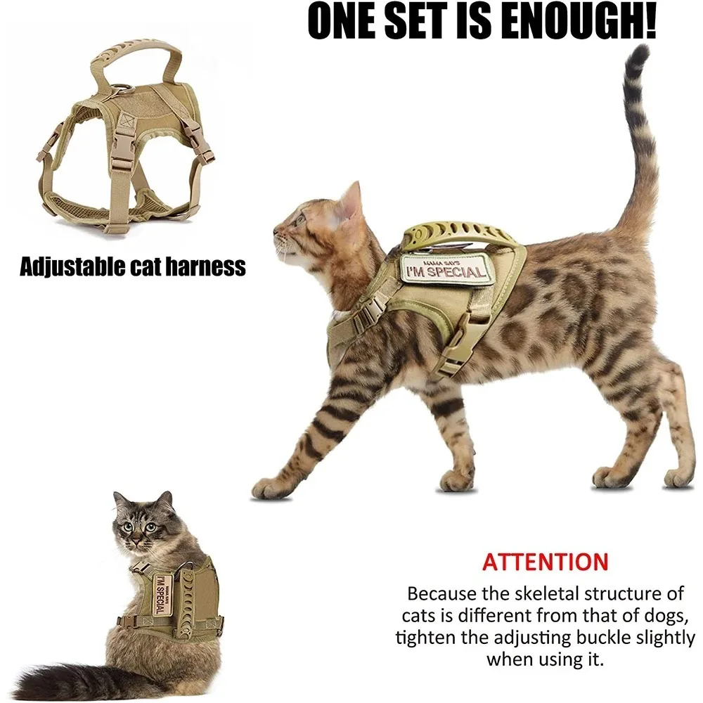 Tactical Cat Chest Harness Vest Style Traction Rope Anti Slip Adjustable Disassembly Outdoor Traction Rope for Cat and Small Dog