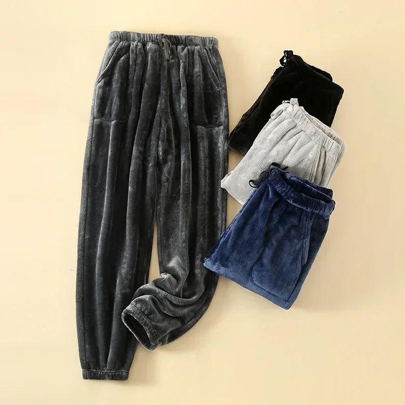Очень толстые пижамные штаны из кораллового флиса, мужские осенне-зимние утолщенные бархатные длинные домашние брюки на шнурке для отдыха, удобные мы