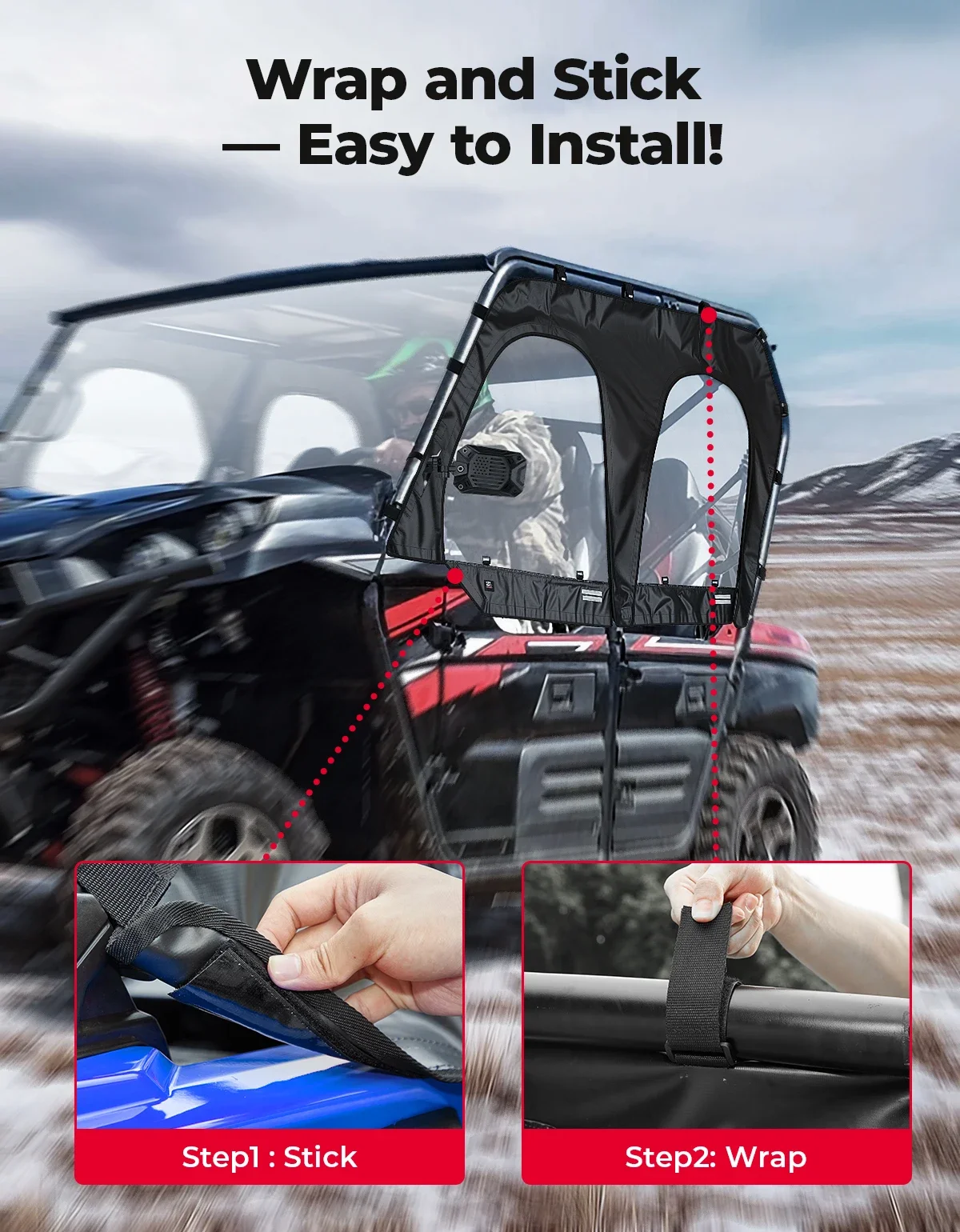 حاوية الكابينة، باب جانبي ناعم من مادة PVC الناعمة للباب العلوي، نوافذ جانبية متوافقة مع Kawasaki Teryx 4 800 2016+، Teryx 4 S 2021+