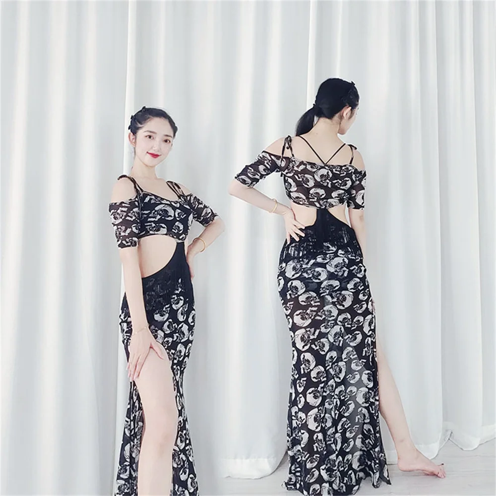 Belly Dance Tribe Night Wild Bone Flower Tassel Dress Off the Shoulder, Off the waist, Sexy Master Fan Dongfang Belly Dress