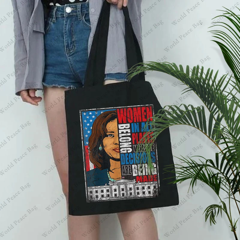 1 pc Kamala Harris President 2024 pattern Tote Bag Canvas Shoulder Bag For Travel Daily Commute Women\'s Reusable Shopping Bag