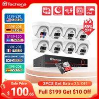 Techage H.265 8CH 4K 5MP POE Security Camera System 8MP Face Detect Dome Indoor Two Way Audio Color Night Video Surveillance Kit