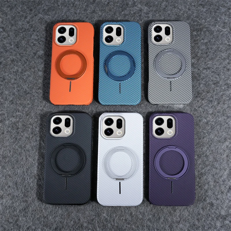 For OPPO Find X9 Pro Case Magnetic 360° Rotating Stand Kevlar Texture Half-pack PC Hard Back Shockproof Bumper Cover