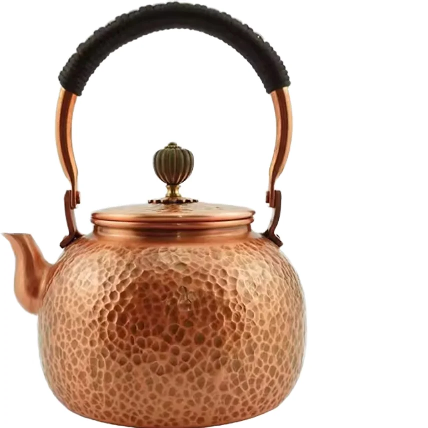 Hand‑Crafted Copper Teapot Set 1.8L Stovetop‑Usable Heat‑Resistant Vessel Glass Handle No‑Lid Retro Tea Ware