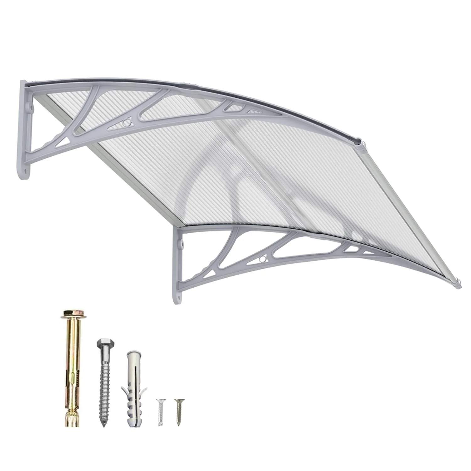 Window Canopy Awning Polycarbonate Outdoor Waterproof Exterior Awnings For Patio Porch Balcony Gray Bracket & Transparent Board