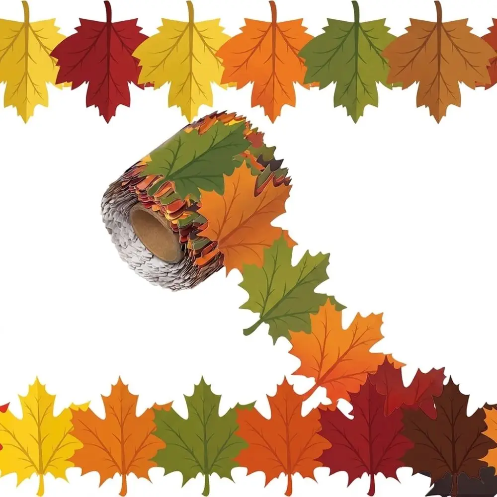 Maple Leaf Pattern Bulletin Board Border Sticker Self Adhesive 10m/roll Wall Decor Trim Cuttable Roll Design