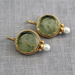 Elegant Vintage Geometric  Pearl Pendant Drop Earrings Women Exquisite Hanging Piercing Earring Wed Bridal Jewelry Gift