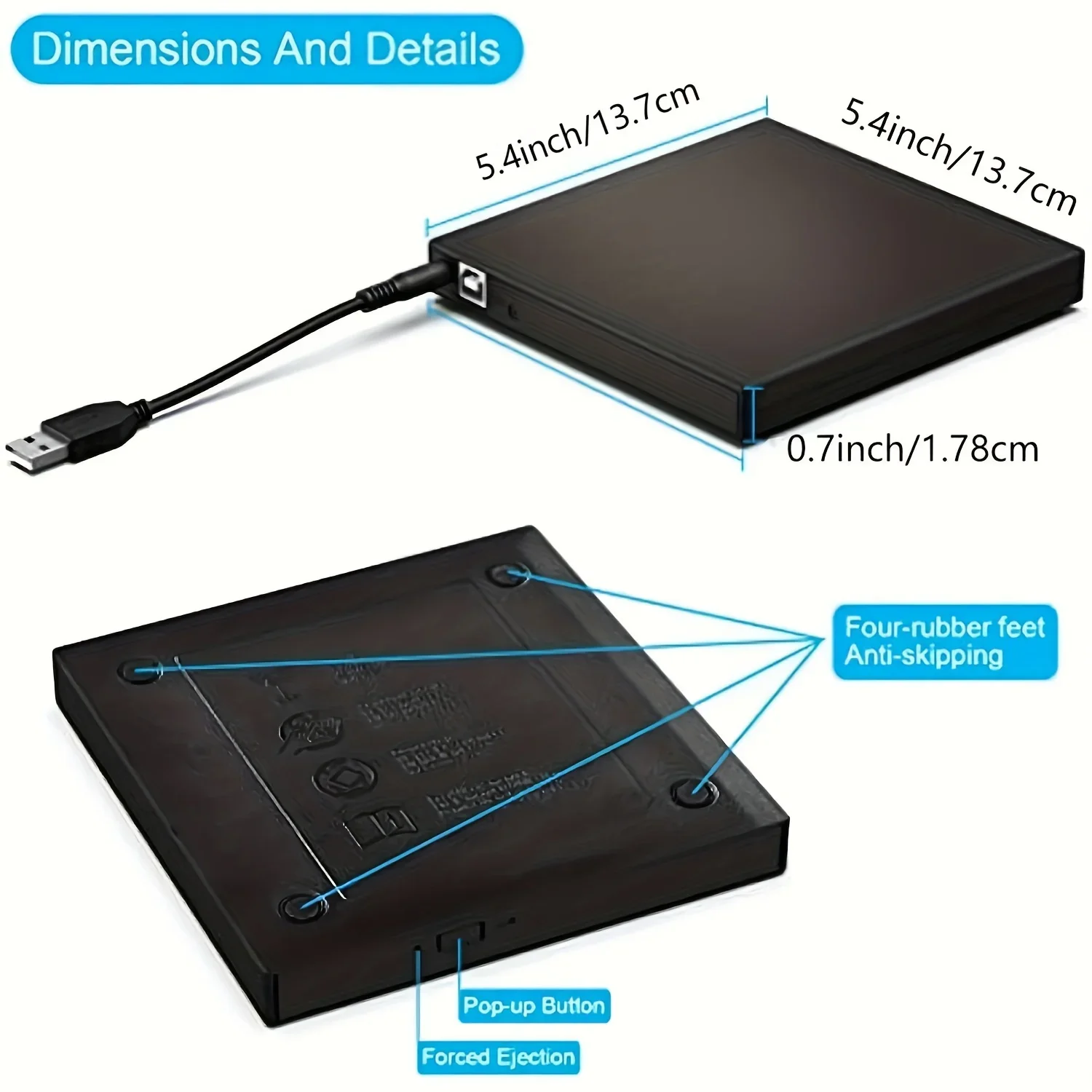 External CD DVD Drive, USB 2.0 Slim Portable External CD-RW Drive DVD-RW Burner Writer Player