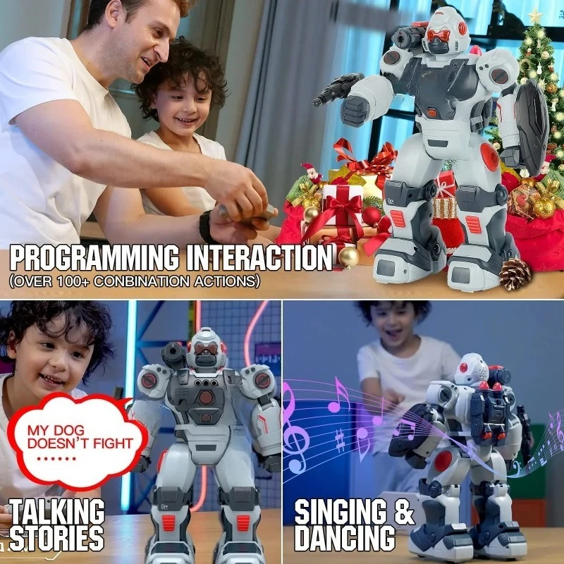لعبة روبوت تعليمية قابلة للبرمجة للأطفال مع استشعار ذكي للإيماءات وجهاز تحكم عن بعد وأوضاع الغناء والرقص الممتعة