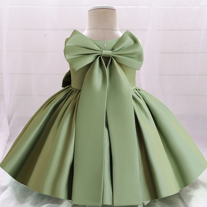 Baby Big Bow Dresses for Girls 2024 Solid Toddler Girls Birthday Princess Dress Elegant Kids Formal Prom Gown for 1 to 5 Year