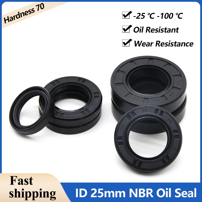 

1/5pcs ID25mm NBR Oil Seal TC-25*32/34/35/38/40/42/45/47/50/52/55/60/62*4/5/6/7/8/10/12mm Nitrile Rubber Shaft Double Lip Gasket