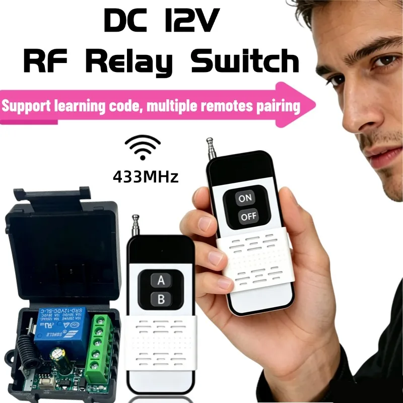 DC 12V 24V RF 433 Remote Control Switch Relay 1Channels Multifunction Receiver Module Garage Door Curtain Motor Light Control