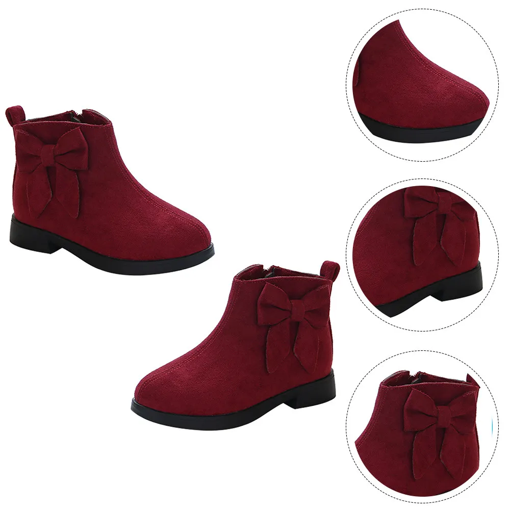 1Pair Girls Premium Short Boots Bowknot Decor Anti Slip Sole Comfortable Warm Ankle Winter Casual Shoes