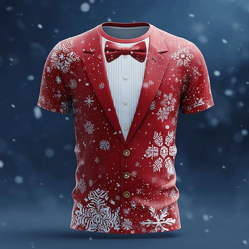 عيد الميلاد الرجال تي شيرت ثلاثية الأبعاد مطبوعة عادية كم قصير تيز الشارع موضة طاقم الرقبة البلوز الذكور المتضخم الملابس البلوز #4