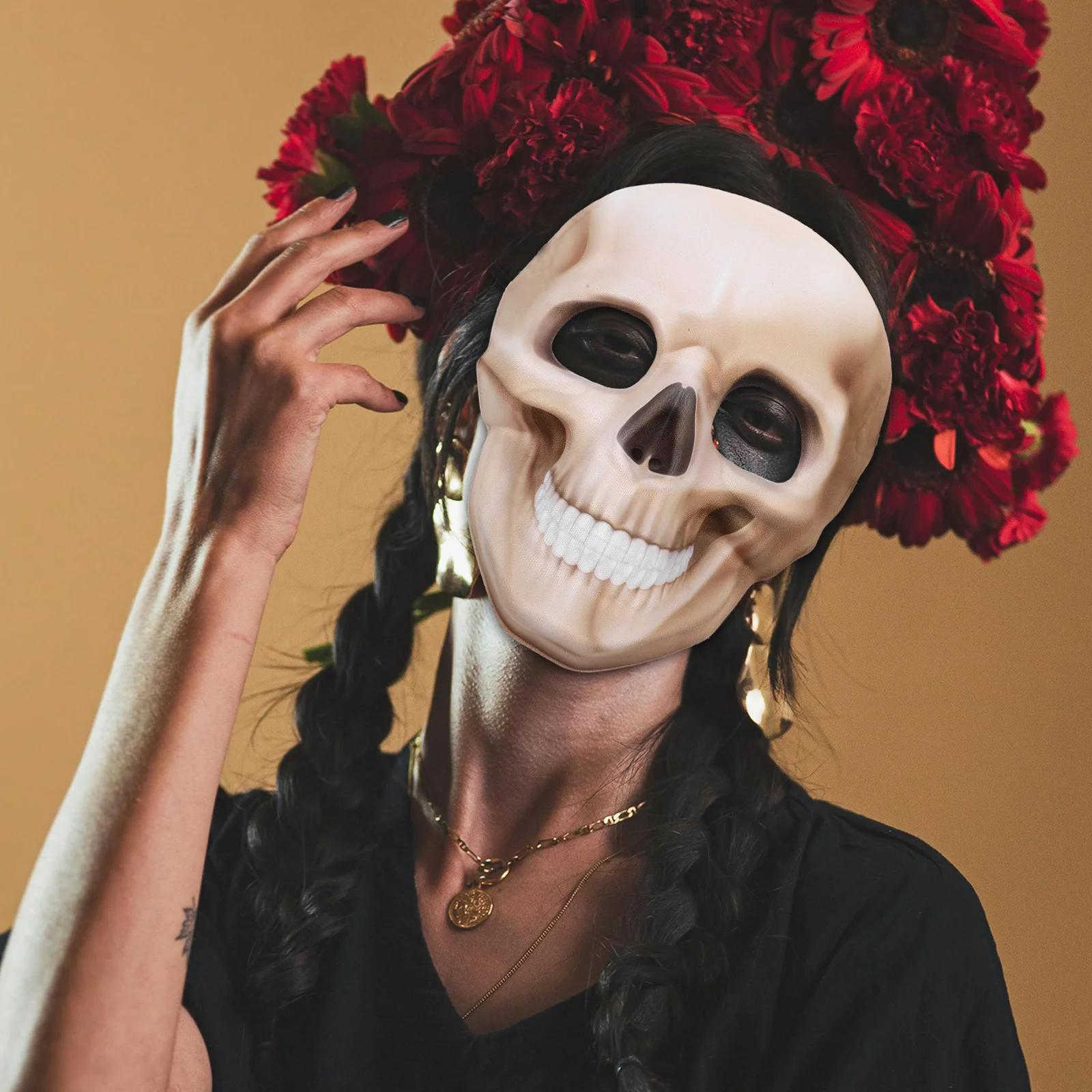 

Skull Mask Halloween Brown Skull Design Masquerade Party Supplies Costume Carnival Masks Scary Decorative Face Coverings Novelty