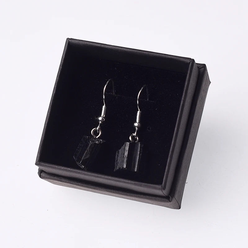 Natural black tourmalines raw stone silver color stud earrings jewelry for women wholesale