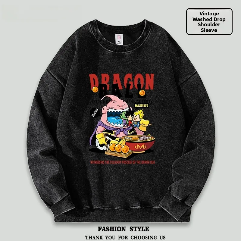 

Тонкий повседневный свитшот с круглым вырезом и мультяшными персонажами, свободного кроя, с заниженными плечами и манжетами, осенняя одежда для мальчиков