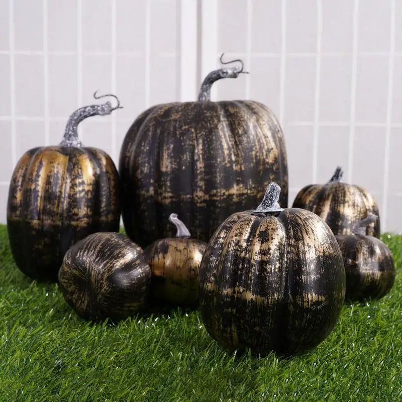 Calabazas artificiales de espuma para niños, modelos de calabaza de poliestireno de 7 piezas, decoración de Halloween, artesanía hecha a mano