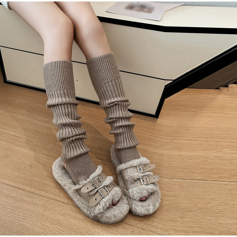 Calzini spessi per la protezione del piede autunno inverno Calzini lunghi tinta unita per le donne Caldi calzini lunghi lavorati a maglia Lolita sopra il piede