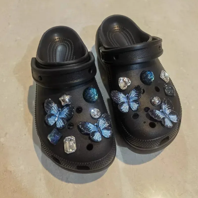 14 шт., модные подвески для обуви, набор аксессуаров, пряжка для обуви с отверстиями, блестящие кошачьи глаза, бриллиантовая бабочка, украшения для обуви «сделай сам», подарок для девочек