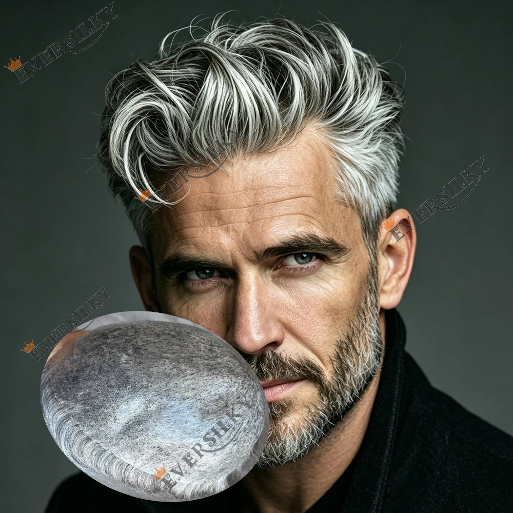Gray 1B40 1B65 1B80 Natural Hairline Black Brown Durable Injection Thin Skin Men' Toupee Human Hair System Hairpieces Prosthesis