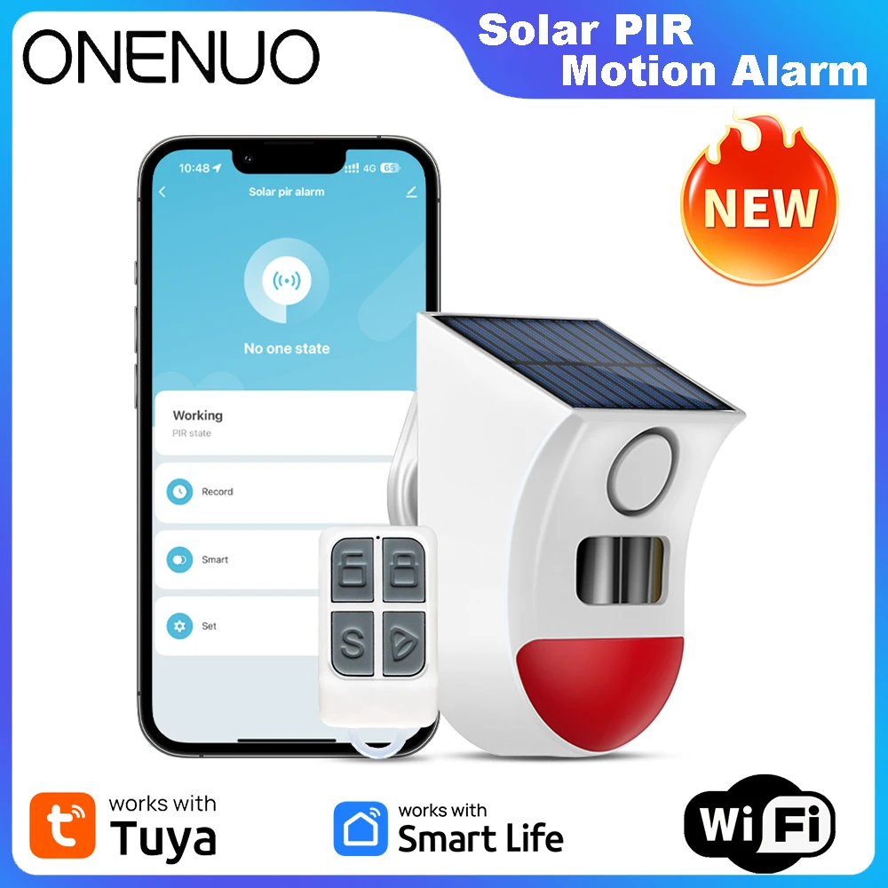 

WiFi Tuya 2in1 Smart Remote Control Outdoor Charging Security Sound Alarm Detector Sensor Farm Garden Solar Infrared Siren Solar