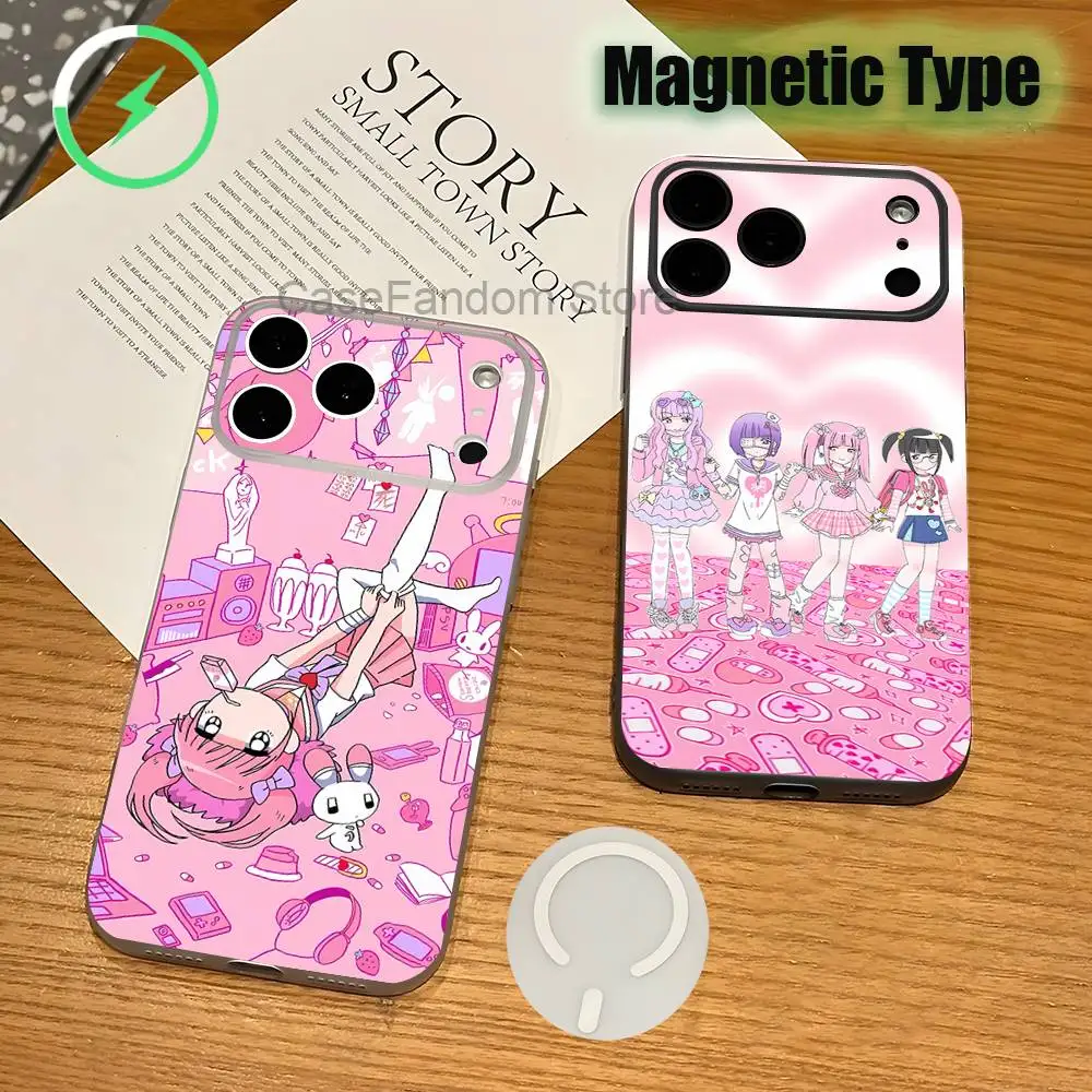 

Comic M-Menhera C-Chan Magnetic Wireless Charging Transparent White Phone Case For iPhone 17,16,15,14,13,12,11,Pro,Max,Plus