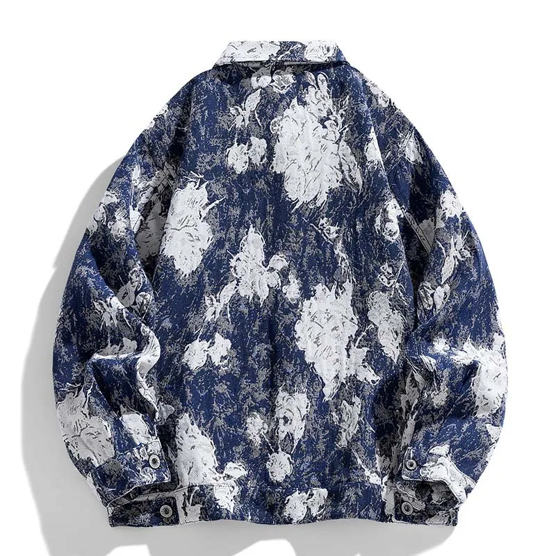 Streetwear camisa casual masculina jaqueta na moda luxo jacquard casaco pintura a óleo efeito hong kong estilo retro workwear outerwear