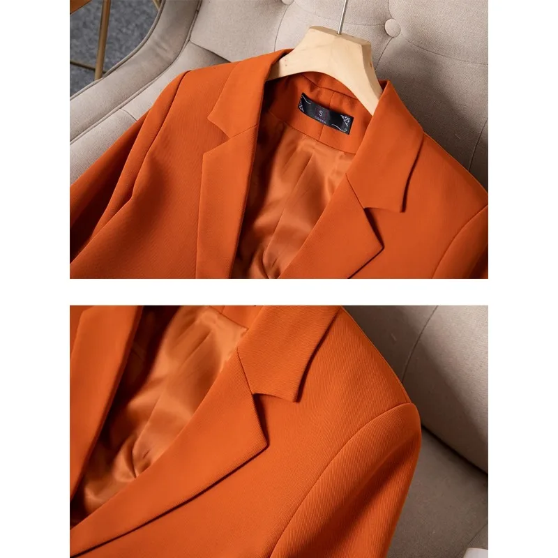 Blazer Décontracté à Manches sulfpour Femme, Veste Orange, Couleur Unie, Bouton Unique, Collection Automne et Printemps