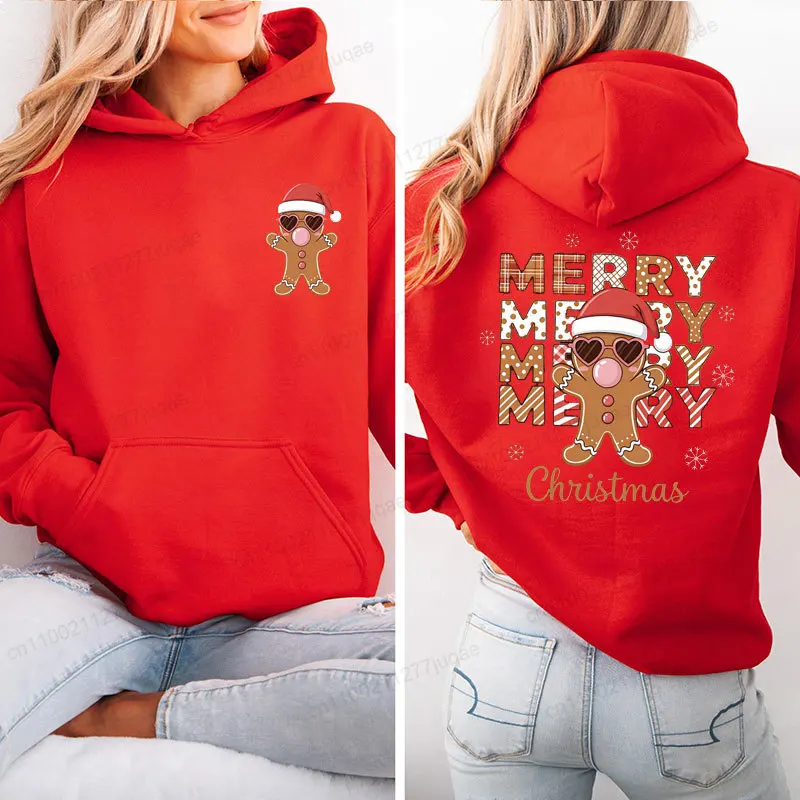 Santa Hat Gingerbread Graphic Hoodies,christmas Sweatshirts,double Sided Print Hoodies,christmas Party Outfit Tracksuits Gift
