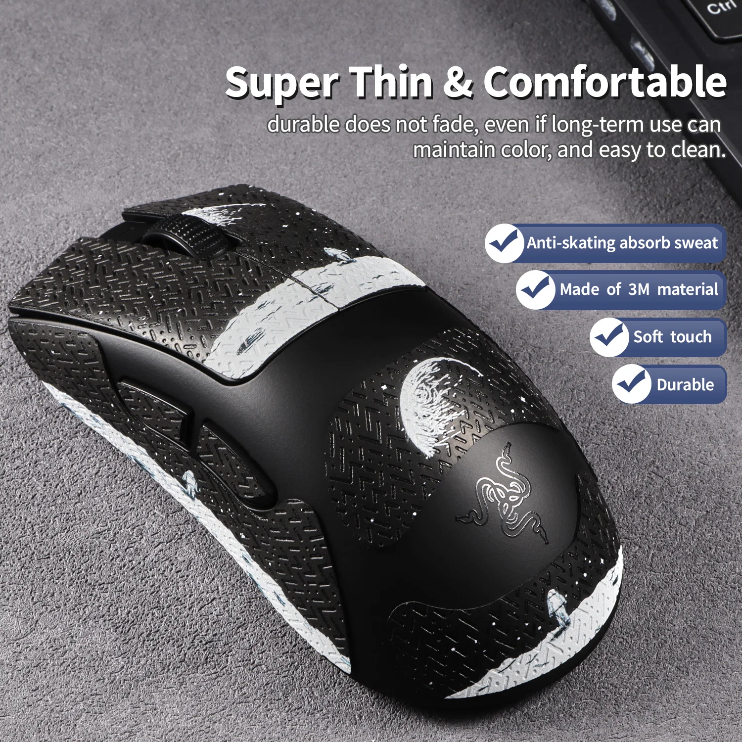 Mouse Grip Tape Sticker for Razer DeathAdder V3 HyperSpeed Mouse Anti Slip Skin Self-Adhesive Pre-Cut Sweat-Resistant