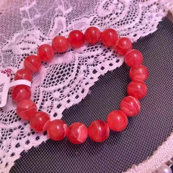 Natural Red Rhodochrosite Rose Women Bracelet 10mm Fashion Men Rhodochrosite Jewelry Fashion Certificate AAAAA