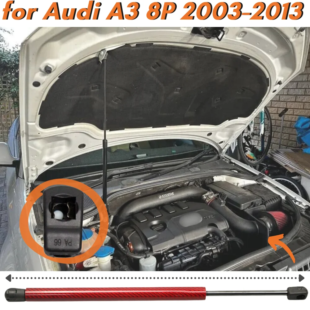 Qty(1) Amortyzator maski silnika do Audi A3 8P 2003-2013 Przednia maska Podnośnik z włókna węglowego Sprężyna gazowa Amortyzator Drążek amortyzatora