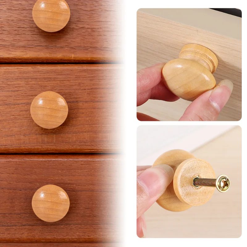 5/2/1PCS Wooden Cabinet Wardrobe Knobs Handles Door Drawer Pulls Single Hole Round Wood Kitchen Handle Furniture Hardware Knobs