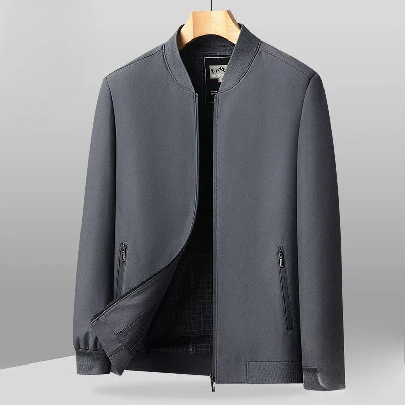 

Men's Spring Autumn Baseball Collar Casual Jacket Coat Zipper Long Sleeve Outerwear Business Office Jacket Solid Tops Trendy New