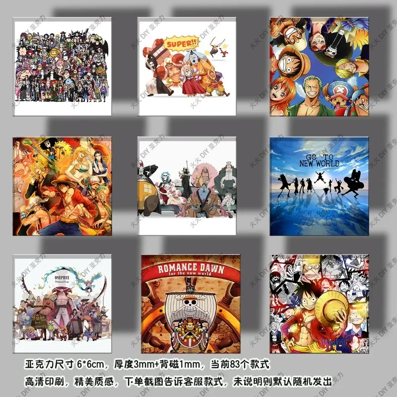 Populaire Anime One Piece Acryl Koelkast Sticker Luffy ZORO Nami Vierkant 6 cm Magnetische Decoratieve Sticker verjaardagscadeau