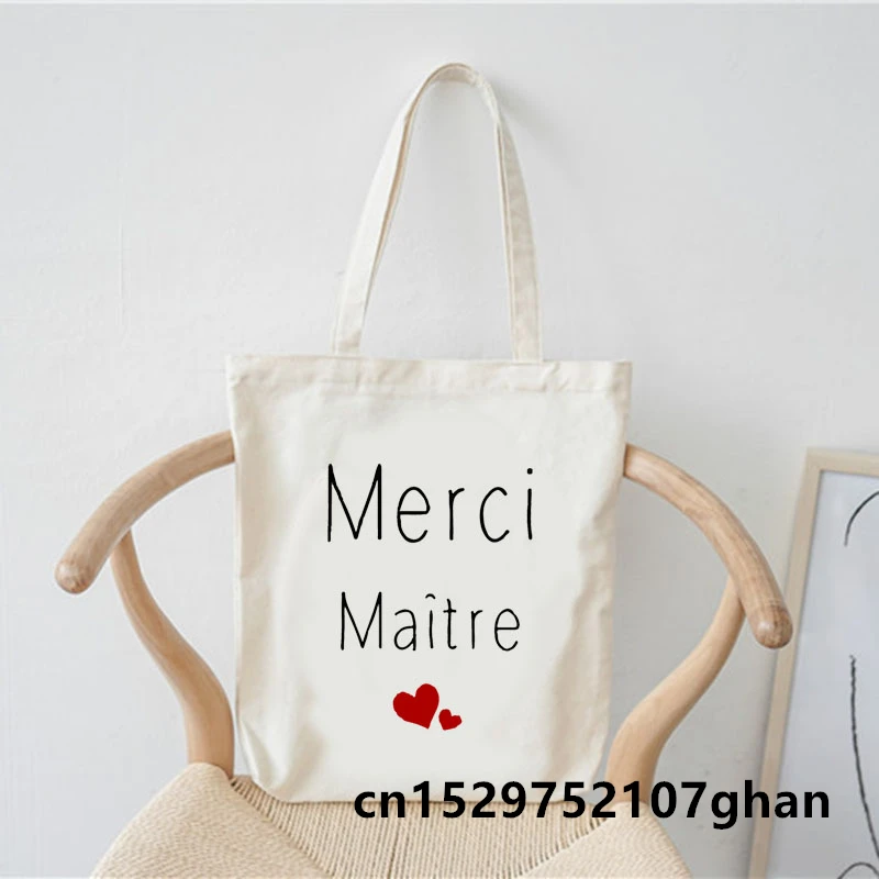 Shopping bag Fashion Merci French Print Pattern Shoulder Bags Large Capacity Personalized Bag Cute Fun Canvas Handbag Tote Bag