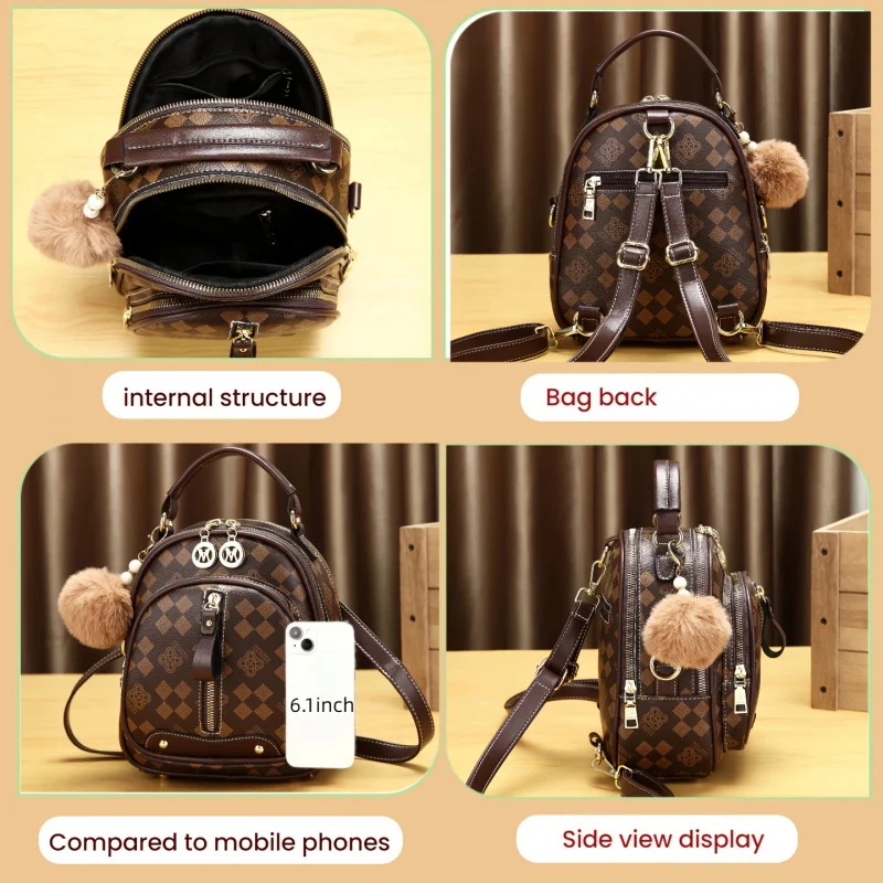 Fashionable women's backpack, light luxury printed small backpack, high-end women's small travel bag, four-way carrying women's