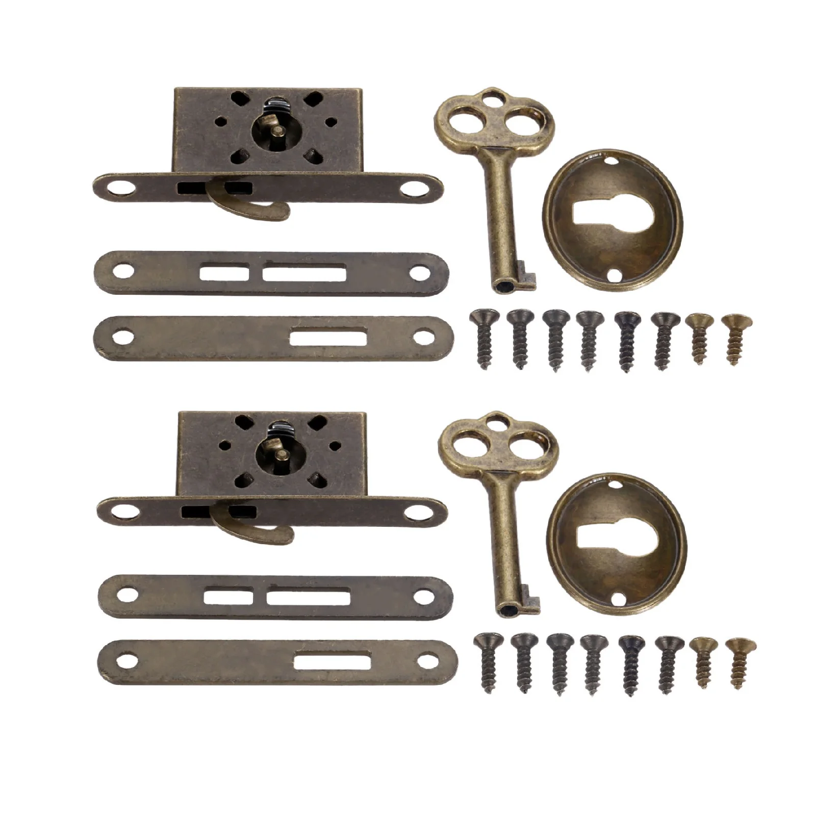 2sets Antique Bronze Invisible Lock+Key w/screws Retro Buckle Latch Clasp Drawer Wood Jewelry Box Decor Classical Hardware Retro