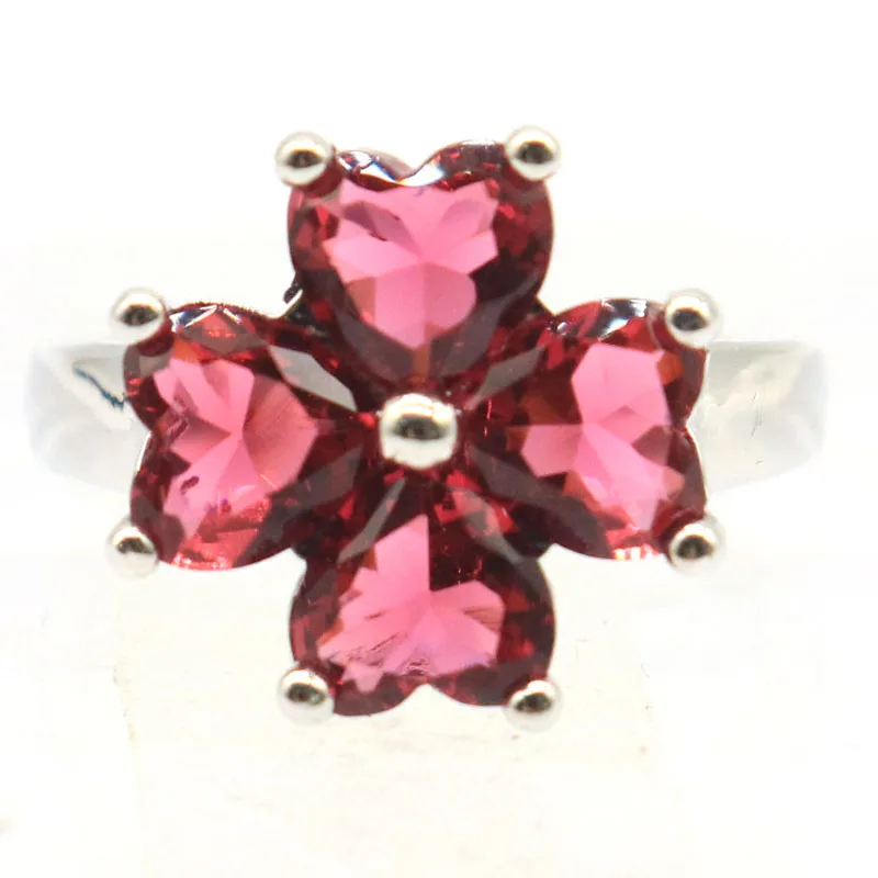 Buy 3 get 1 free 13x13mm Lovely Cute Flowers Shape Pink Raspberry Rhodolite Garnet Daily Wear Silver Rings Wholesale